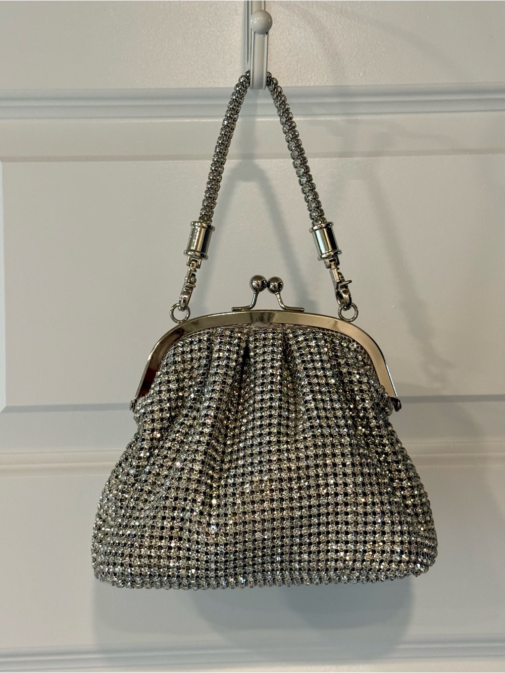 Silver Crystal Evening Bag with Chain Handle